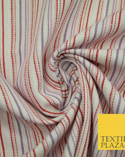 Raspberry Red Lilac Striped Polyester Textured Canvas Fabric Dress Craft 2292
