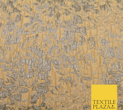 LIGHT TAN Floral Bloom Metallic Creased Brocade Jacquard Dress Fabric Craft 1552