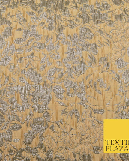 LIGHT TAN Floral Bloom Metallic Creased Brocade Jacquard Dress Fabric Craft 1552