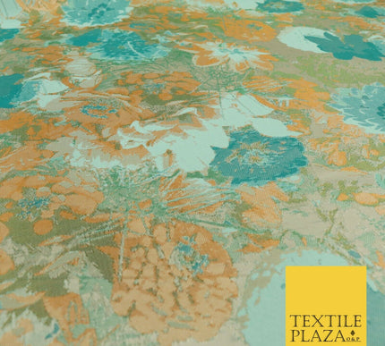 JADE TEAL Floral Gardenia Metallic Detail Brocade Dress Fabric Woven Fancy 1554