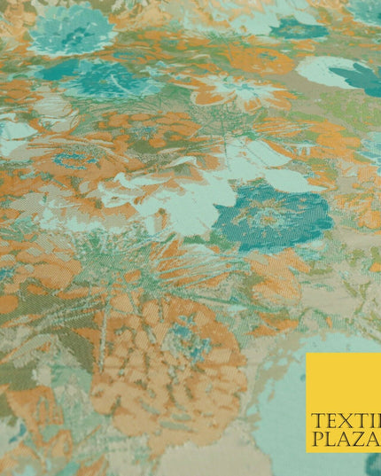 JADE TEAL Floral Gardenia Metallic Detail Brocade Dress Fabric Woven Fancy 1554