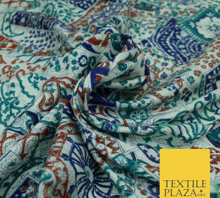 Green Mix Patchwork Style Printed 100% PURE Dupion Silk Fabric Slub Handloom1812