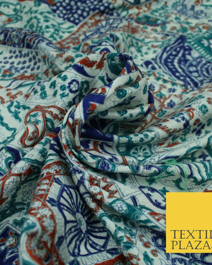 Green Mix Patchwork Style Printed 100% PURE Dupion Silk Fabric Slub Handloom1812