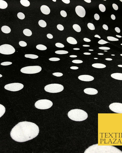 Black & White Multi Spots Winceyette Soft Brushed 100% Cotton Print Fabric RA880