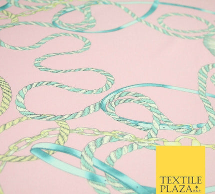 Pink Belt Chains Ropes Printed Textured Stretch Jersey Dress Fabric Craft 2073