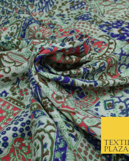 Purple Patchwork Style Printed 100% PURE Dupion Silk Fabric Slub Handloom 1810