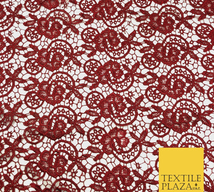 MAROON RED Premium Guipure Intricate Lace Dress Fabric Wedding Bridal 4 Cols 855