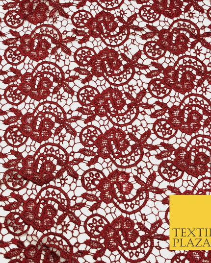 MAROON RED Premium Guipure Intricate Lace Dress Fabric Wedding Bridal 4 Cols 855