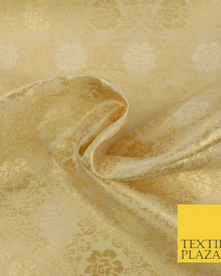 CREAM GOLD Floral Ornate Lattice Banarsi Brocade Fabric Dress Fancy Craft 1570