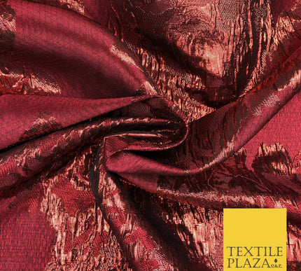 RED WINE Luxury Flower Textured Brocade Jacquard Dress Fabric Metallic Fancy1445