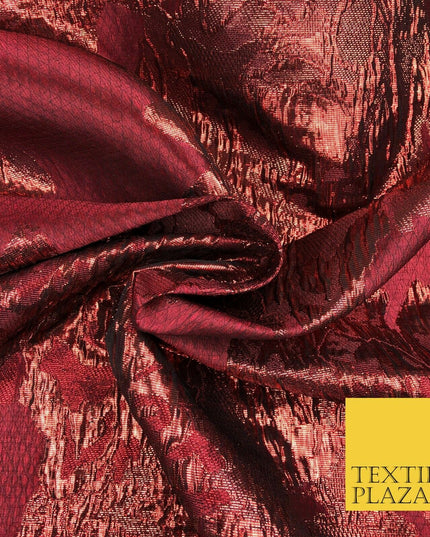 RED WINE Luxury Flower Textured Brocade Jacquard Dress Fabric Metallic Fancy1445
