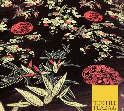 BROWN Floral Blossom Chinese Brocade Satin Embroidered Dress Fabric A1122