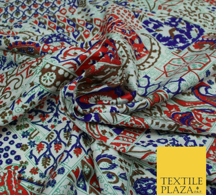 Red Mix Patchwork Style Printed 100% PURE Dupion Silk Fabric Slub Handloom 1811