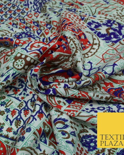 Red Mix Patchwork Style Printed 100% PURE Dupion Silk Fabric Slub Handloom 1811