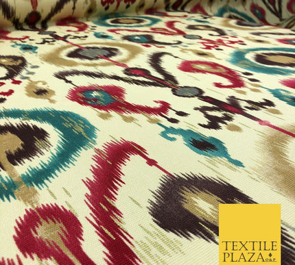 Paisley Batik Cream Beige 100% COTTON CANVAS Printed Fabric Metallic 58" RG882