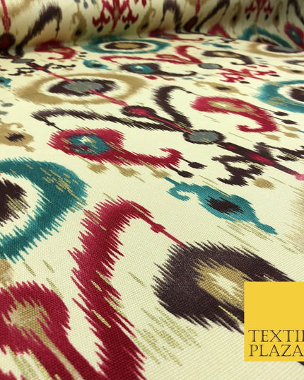 Paisley Batik Cream Beige 100% COTTON CANVAS Printed Fabric Metallic 58" RG882
