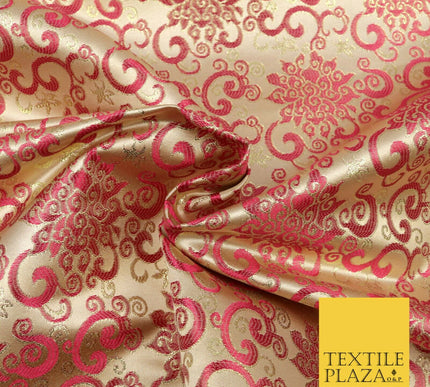 CHERRY PINK Ornamental Swirls Brocade Dress Fabric Metallic Woven Fancy 1557