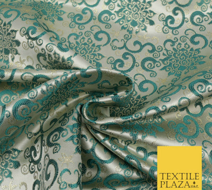 EMERALD GREEN Ornamental Swirls Brocade Dress Fabric Metallic Woven Fancy 1556