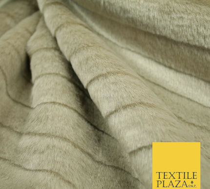 High Quality Luxury TAUPE Striped Lines Silky Short Pile Faux Fur Fabric 2301