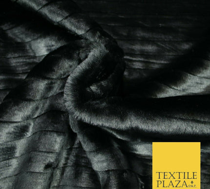 High Quality Luxury BLACK Striped Lines Silky Short Pile Faux Fur Fabric 2304