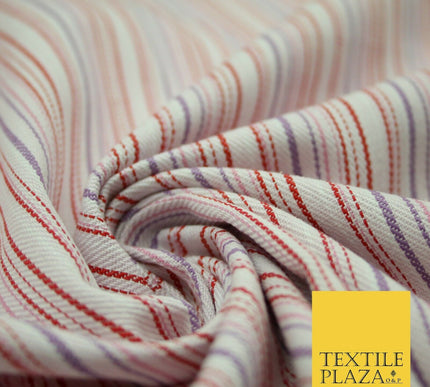 Raspberry Red Lilac Striped Polyester Textured Canvas Fabric Dress Craft 2292