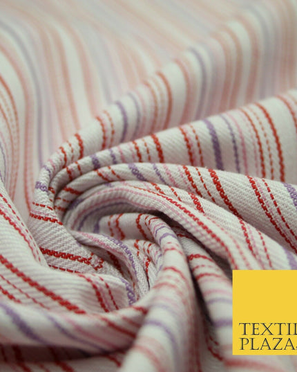 Raspberry Red Lilac Striped Polyester Textured Canvas Fabric Dress Craft 2292