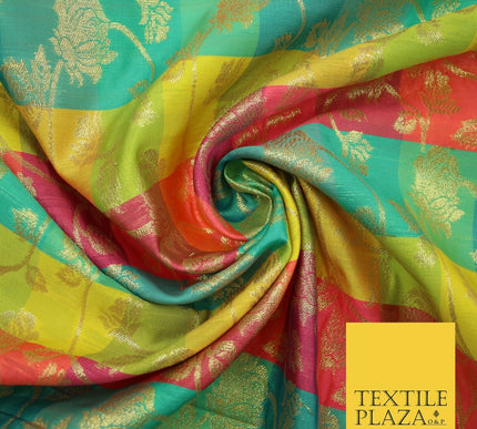 Multicolour Check Floral Banarsi Brocade Dress Indian Faux Raw Silk Fancy Fabric
