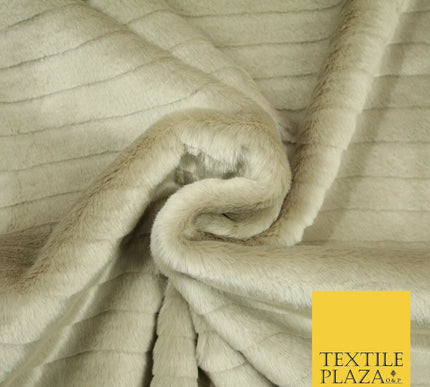 High Quality Luxury TAUPE Striped Lines Silky Short Pile Faux Fur Fabric 2301