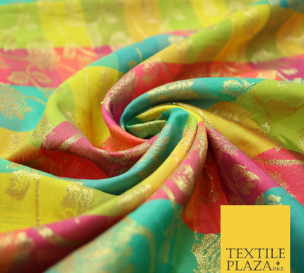 Multicolour Check Floral Banarsi Brocade Dress Indian Faux Raw Silk Fancy Fabric