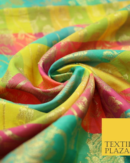 Multicolour Check Floral Banarsi Brocade Dress Indian Faux Raw Silk Fancy Fabric