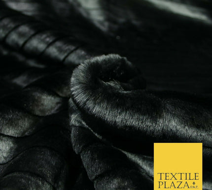 High Quality Luxury BLACK Striped Lines Silky Short Pile Faux Fur Fabric 2304