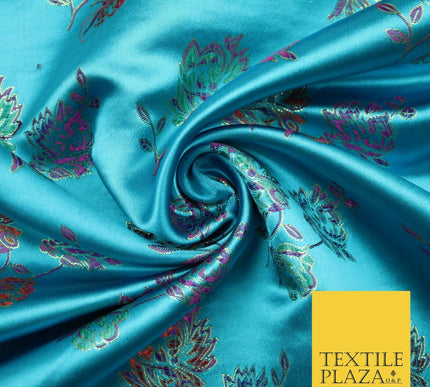 Traditional Oriental Chinese Brocade Metallic Floral Satin Jacquard Fabric 59"