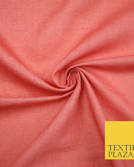 Dusty Salmon Pink Luxury Plain Cotton Linen Fabric 10 Colours Dress Craft 571