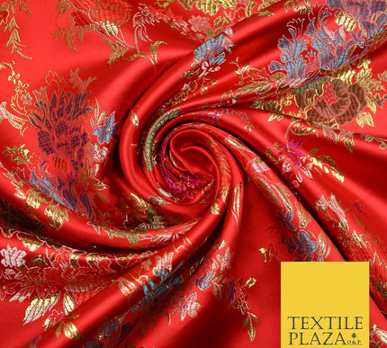 Traditional Oriental Chinese Brocade Metallic Floral Satin Jacquard Fabric 59"