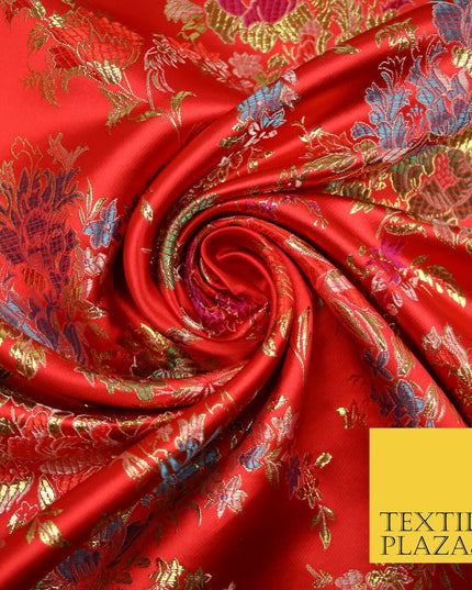 Traditional Oriental Chinese Brocade Metallic Floral Satin Jacquard Fabric 59"