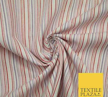 Raspberry Red Lilac Striped Polyester Textured Canvas Fabric Dress Craft 2292