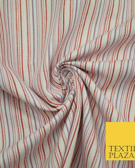 Raspberry Red Lilac Striped Polyester Textured Canvas Fabric Dress Craft 2292