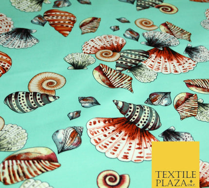 Sea Shells Oyster Clams Beach Printed Premium COTTON Sateen Fabric 58" Wide