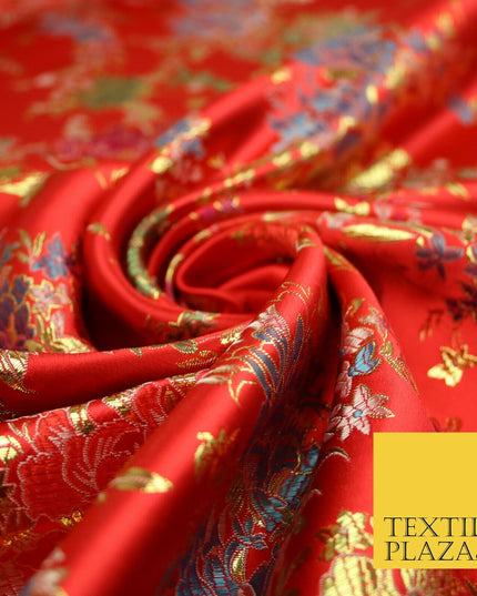 Traditional Oriental Chinese Brocade Metallic Floral Satin Jacquard Fabric 59"