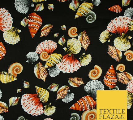 Sea Shells Oyster Clams Beach Printed Premium COTTON Sateen Fabric 58" Wide