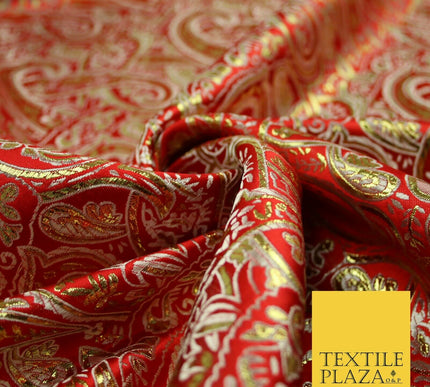 Intricate Paisley Oriental Chinese Brocade Metallic Satin Jacquard Fabric 59"