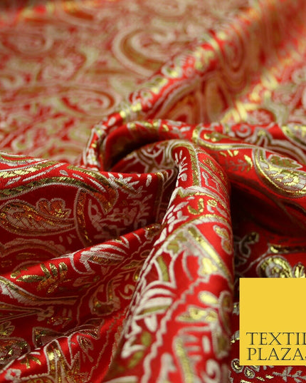 Intricate Paisley Oriental Chinese Brocade Metallic Satin Jacquard Fabric 59"