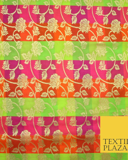 Multicolour Check Floral Banarsi Brocade Dress Indian Faux Raw Silk Fancy Fabric