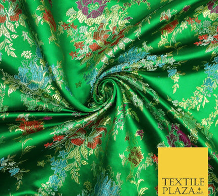Traditional Oriental Chinese Brocade Metallic Floral Satin Jacquard Fabric 59"