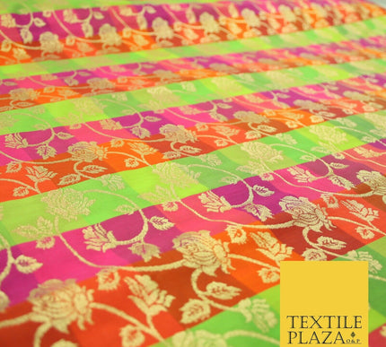 Multicolour Check Floral Banarsi Brocade Dress Indian Faux Raw Silk Fancy Fabric