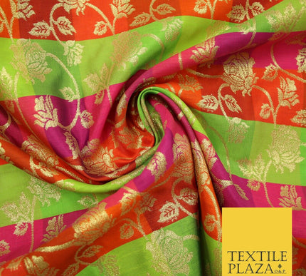 Multicolour Check Floral Banarsi Brocade Dress Indian Faux Raw Silk Fancy Fabric