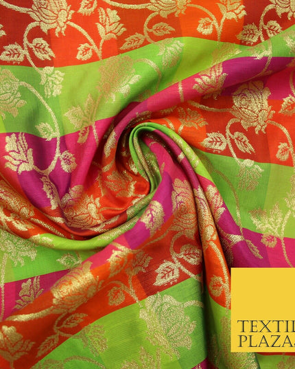 Multicolour Check Floral Banarsi Brocade Dress Indian Faux Raw Silk Fancy Fabric