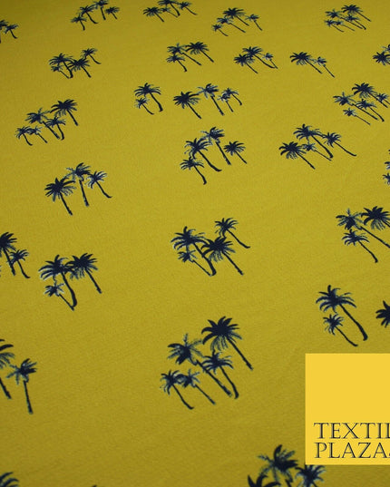Premium Striped Palm Trees Elephant Retro Printed Bubble Crepe Dress Fabric 58"