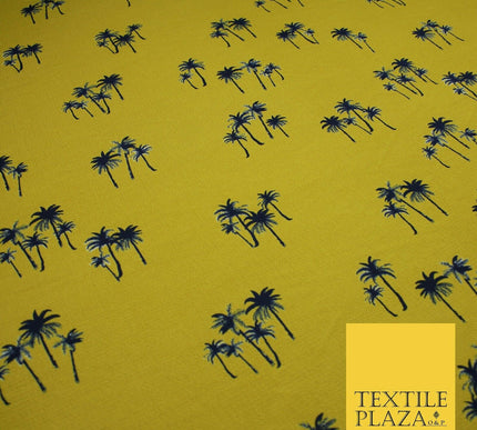 Premium Striped Palm Trees Elephant Retro Printed Bubble Crepe Dress Fabric 58"