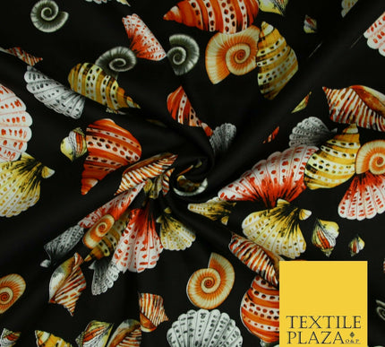 Sea Shells Oyster Clams Beach Printed Premium COTTON Sateen Fabric 58" Wide